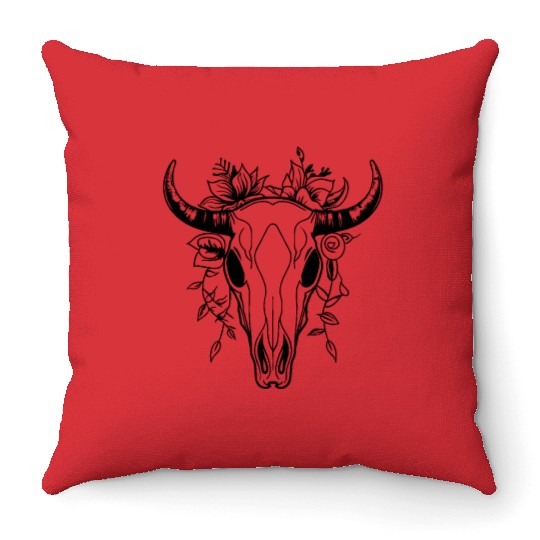 Cow Skull Boho Throw Pillows