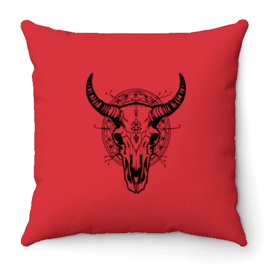 Cow Skull Boho Throw Pillows