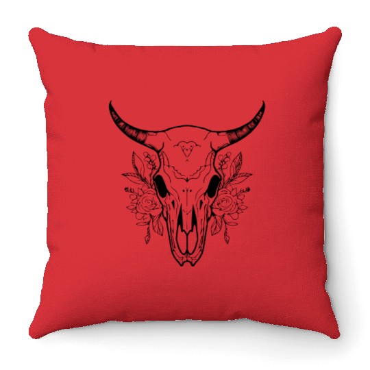 Cow Skull Boho Throw Pillows