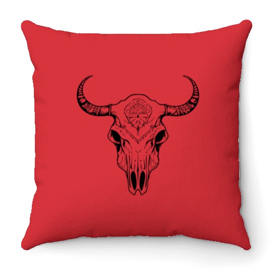 Cow Skull Boho Throw Pillows