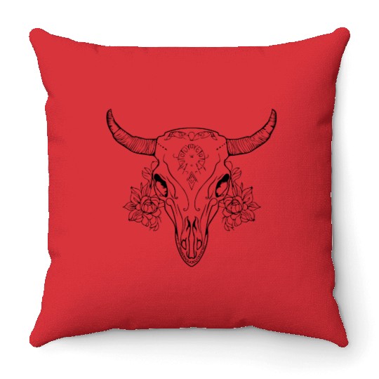 Cow Skull Boho Throw Pillows