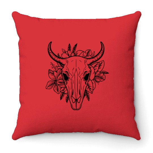 Cow Skull Boho Throw Pillows