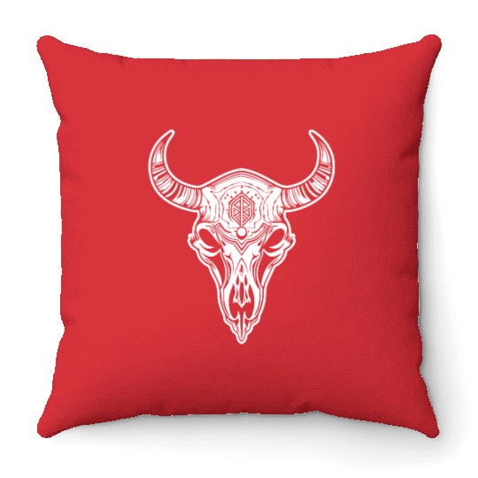 Cow Skull Boho Throw Pillows
