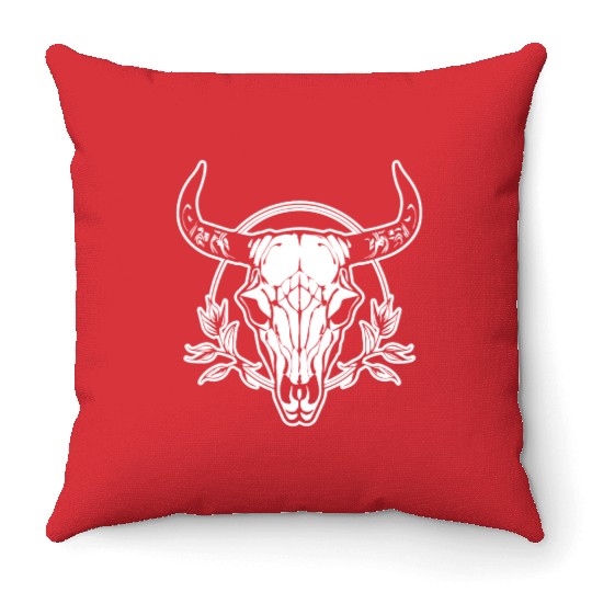 Cow Skull Boho Throw Pillows