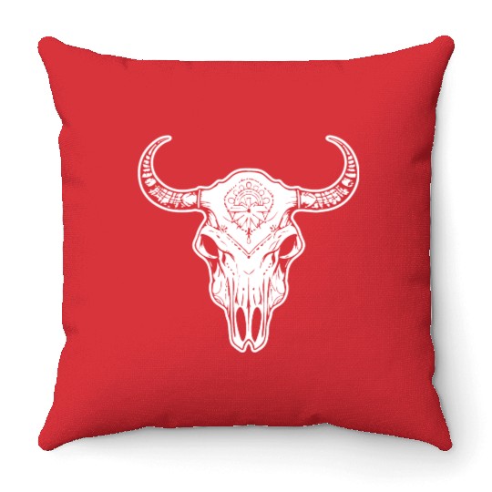 Cow Skull Boho Throw Pillows