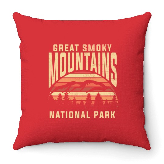 Retro National Park Great Smoky Mountains National Throw Pillows