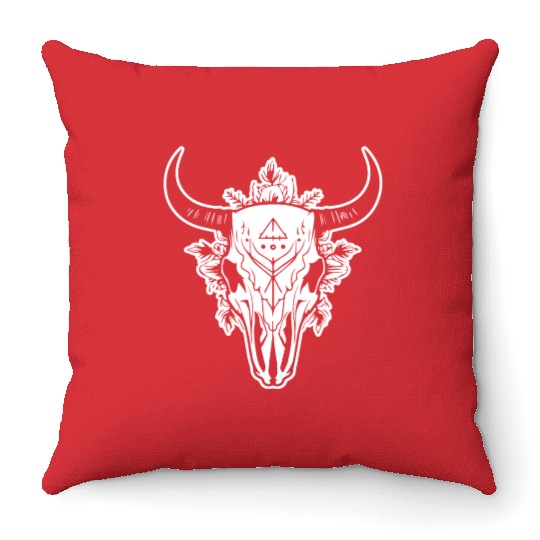 Cow Skull Boho Throw Pillows