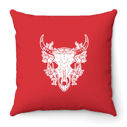 Cow Skull Boho Throw Pillows