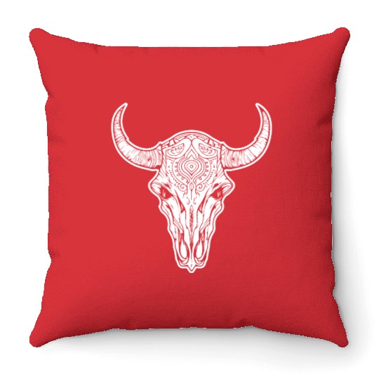 Cow Skull Boho Throw Pillows