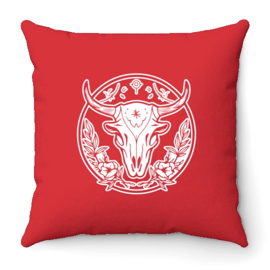 Cow Skull Boho Throw Pillows