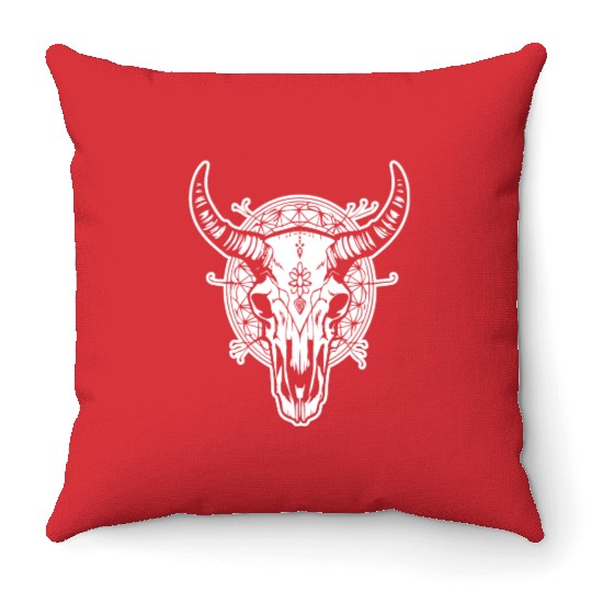 Cow Skull Boho Throw Pillows