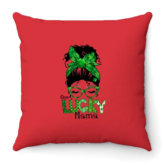 Lucky Mama Messy Bun Leopard Shamrock St Throw Pillows