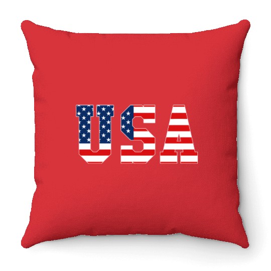 Usa Patriotic American Flag Red White Blue Throw Pillows