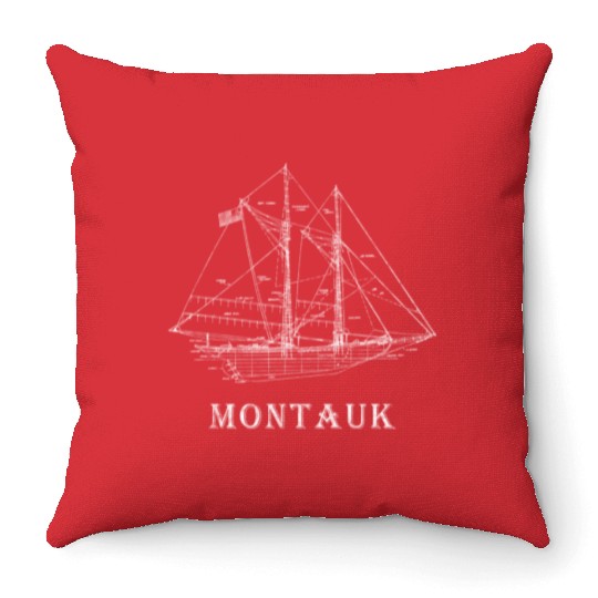 Sailboat Blueprint Montauk Ny Sailing Vacation Throw Pillows