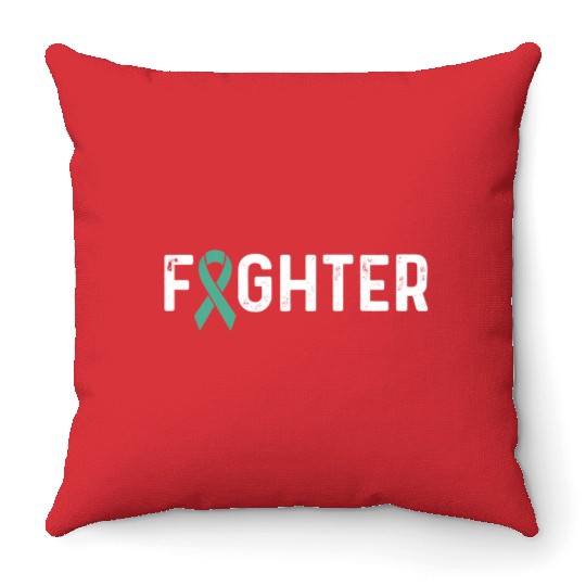 Ovarian Cancer Awareness Products Teal Ribbon Throw Pillows