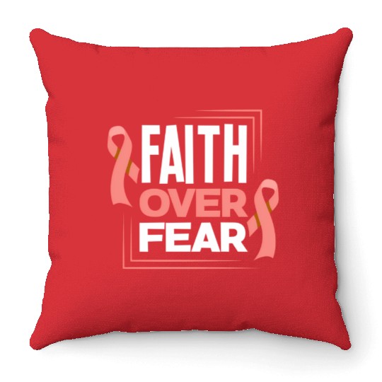 Faith Fear Peach Ribbon Endometrial Cancer Throw Pillows