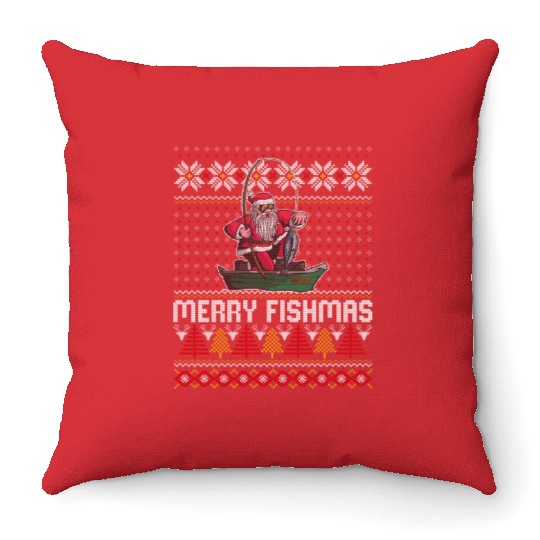 Merry Fishmas Ugly Throw Pillows
