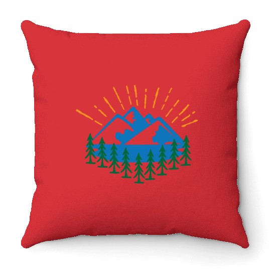 Blue Mountain And Forest Throw Pillows
