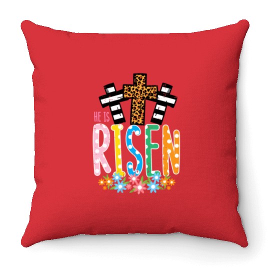 He Is Risen Leopard Cross Easter Jesus Religious Throw Pillows