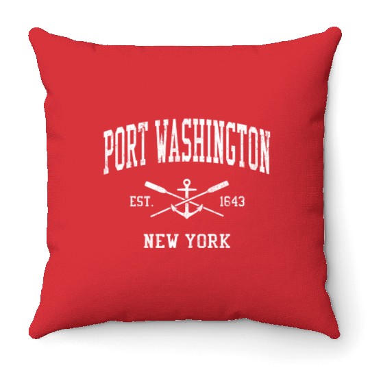 Port Washington Ny Crossed Oars Boat Anchor Sports Throw Pillows
