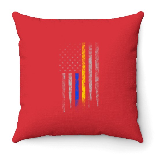 Gold Blue Line 911 Police Dispatcher First Throw Pillows