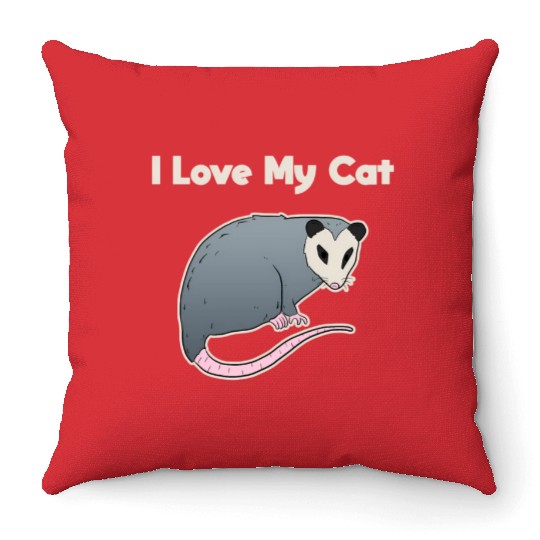 I Love My Cat Opossum Throw Pillows