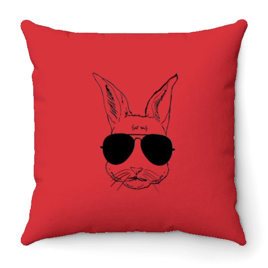 Bunny Face With Sunglasses Easter Day For Throw Pillows