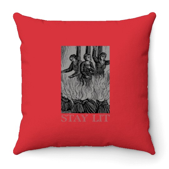 Stay Lit Occult Satan Witch Unholy Baphomet Tarot Throw Pillows