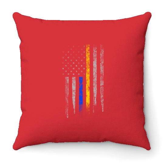 Gold Blue Line 911 Police Dispatcher First Throw Pillows