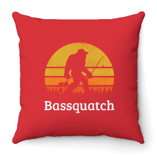 Bassquatch Bass Fishing Sasquatch Bigfoot Throw Pillows