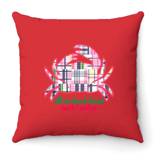 Hilton Head Island Preppy Plaid Crab Throw Pillows