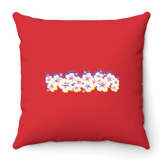 Hawaii Hibiscus Flower Row 1970S Glitch Aesthetic Throw Pillows