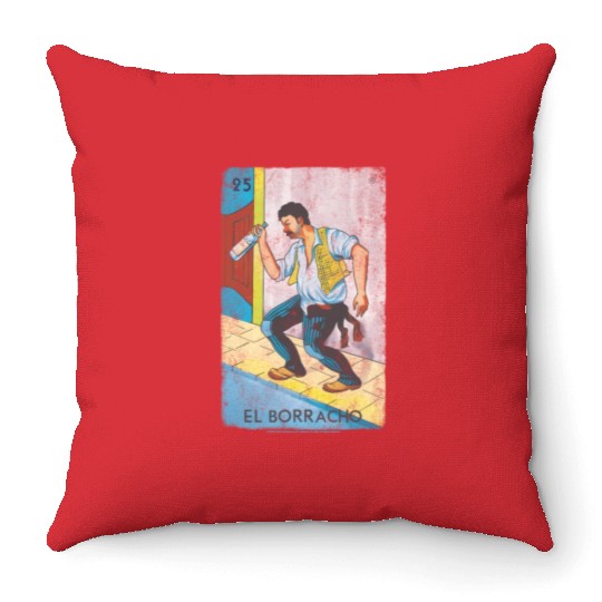 Loteria El Borracho Colorful Tarot Card Throw Pillows