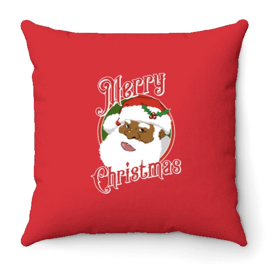 Black Merry African American Santa Claus Throw Pillows
