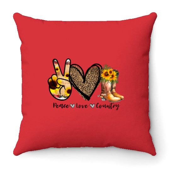 Sunflower Peace Love Country Cowgirl Midwest Boot Throw Pillows