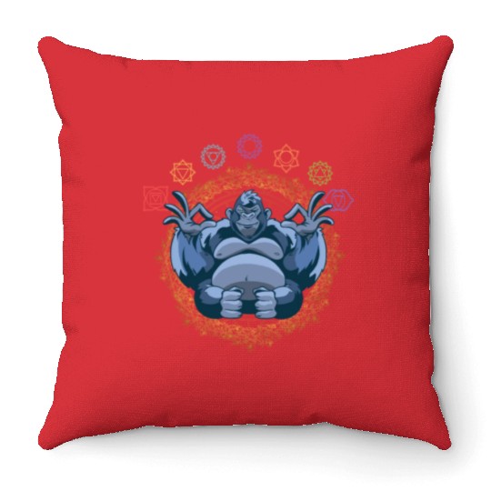 Chakras Meditating Gorilla Ape Monkey Throw Pillows