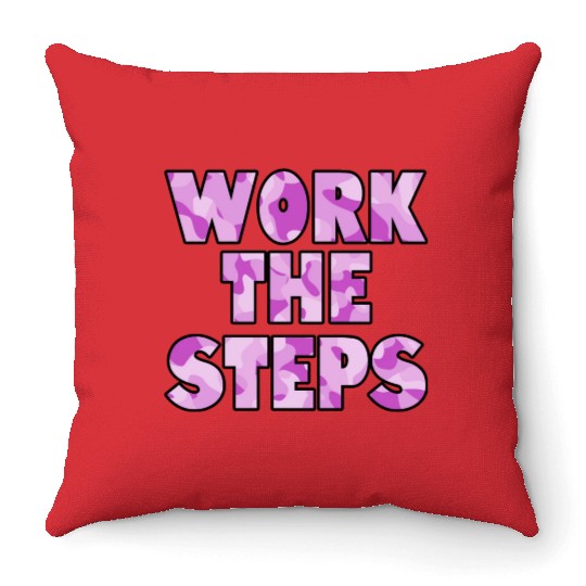 Work the Steps purple camo Throw Pillows