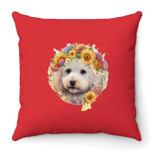 Watercolor Bichon Frise Sunflower Dog Breed Pet Pu Throw Pillows