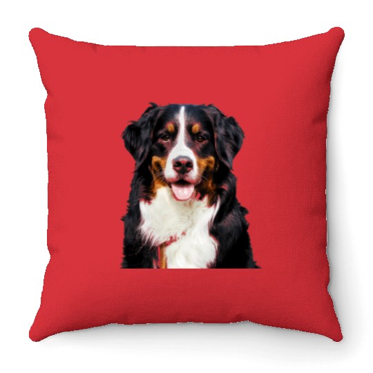 Portrait Of Bernese Mountain Dog Throw Pillows