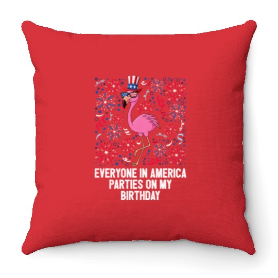 4th Of July Everyone In America Flamingo US Throw Pillows