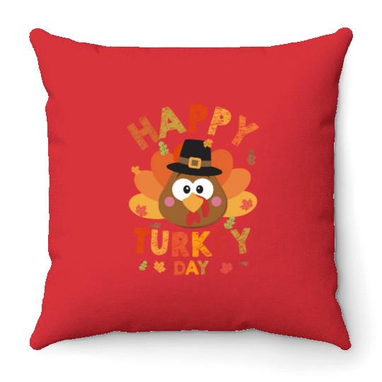 Happy Turkey Day 2021 Autumn Fall Thangiving Throw Pillows
