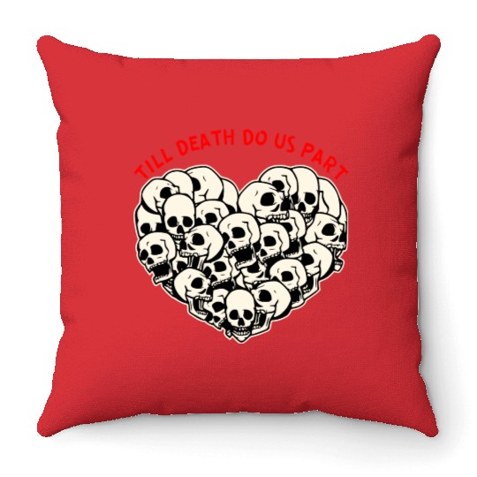 Till Death Do Us Part Skulls Heart ©WhiteTigerLLC Throw Pillows