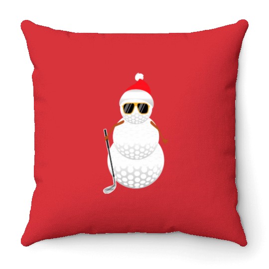 Santa Snowman Golf Ball Golfer Throw Pillows