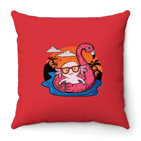 Axolotl Gift Women Swimming Pool Flamingo Axolotl Throw Pillows
