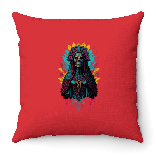Santa Muerte de Guadalupe Throw Pillows