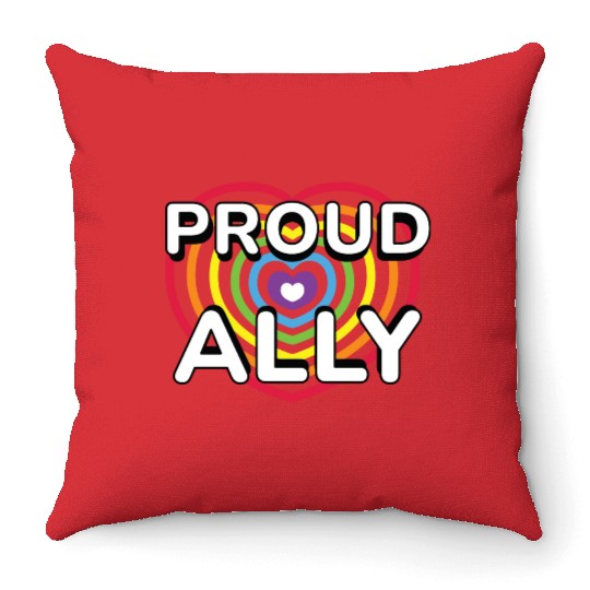 Proud Ally Rainbow Heart LGBTQIA Pride Month v01 Throw Pillows