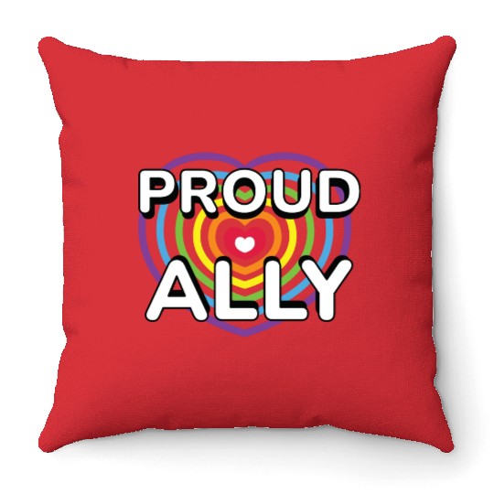 Proud Ally Rainbow Heart LGBTQIA Pride Month v02 Throw Pillows