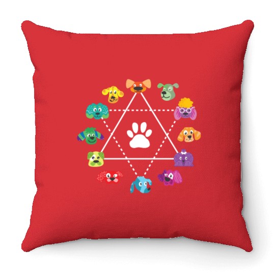 Color Wheel Of Cute Dogs Art Teacher Dog Lover Throw Pillows