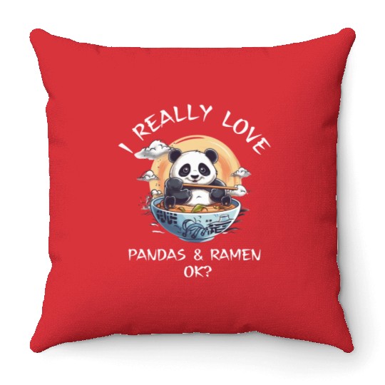 Kawaii Anime Panda Otaku Japanese Ramen Noodles Throw Pillows
