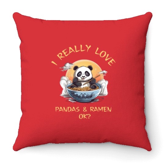 Kawaii Anime Panda Otaku Japanese Ramen Noodles Throw Pillows